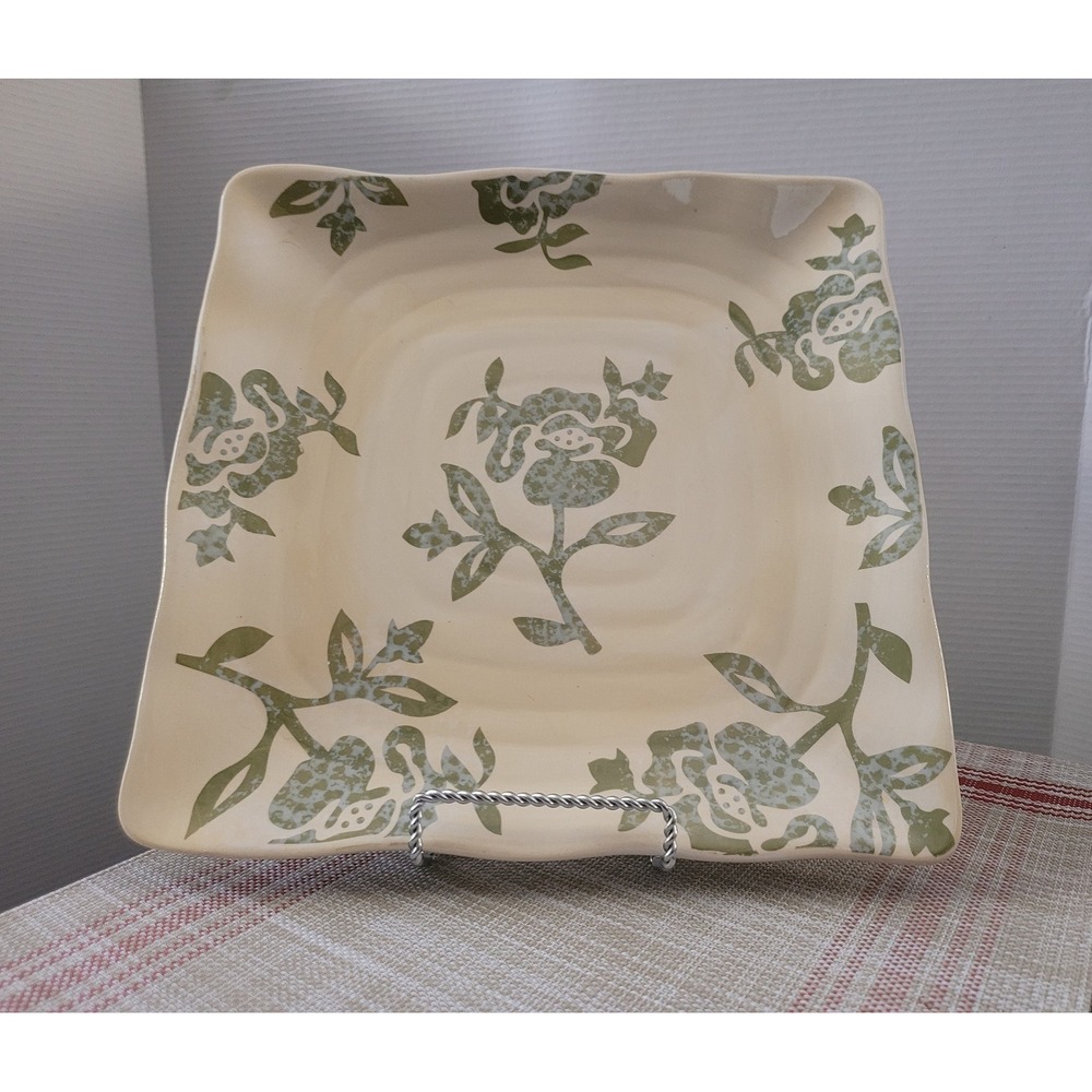 Vtg Green Victorian flowers Square Dinner Plate by‎ Tabletops Gallery Unlimited